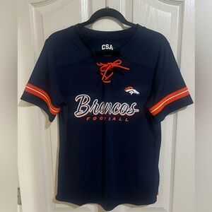 NWOT Women’s NFL CSA Denver Broncos Navy Lace-Up Rhinestone Bling Athletic Top L